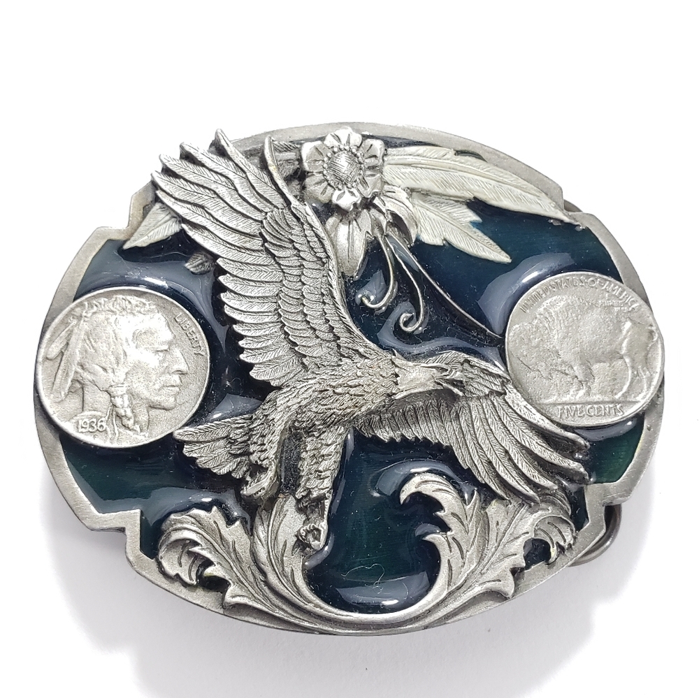 Vintage 1995 Soaring Eagle Siskiyou pewter belt with Buffalo Nickels